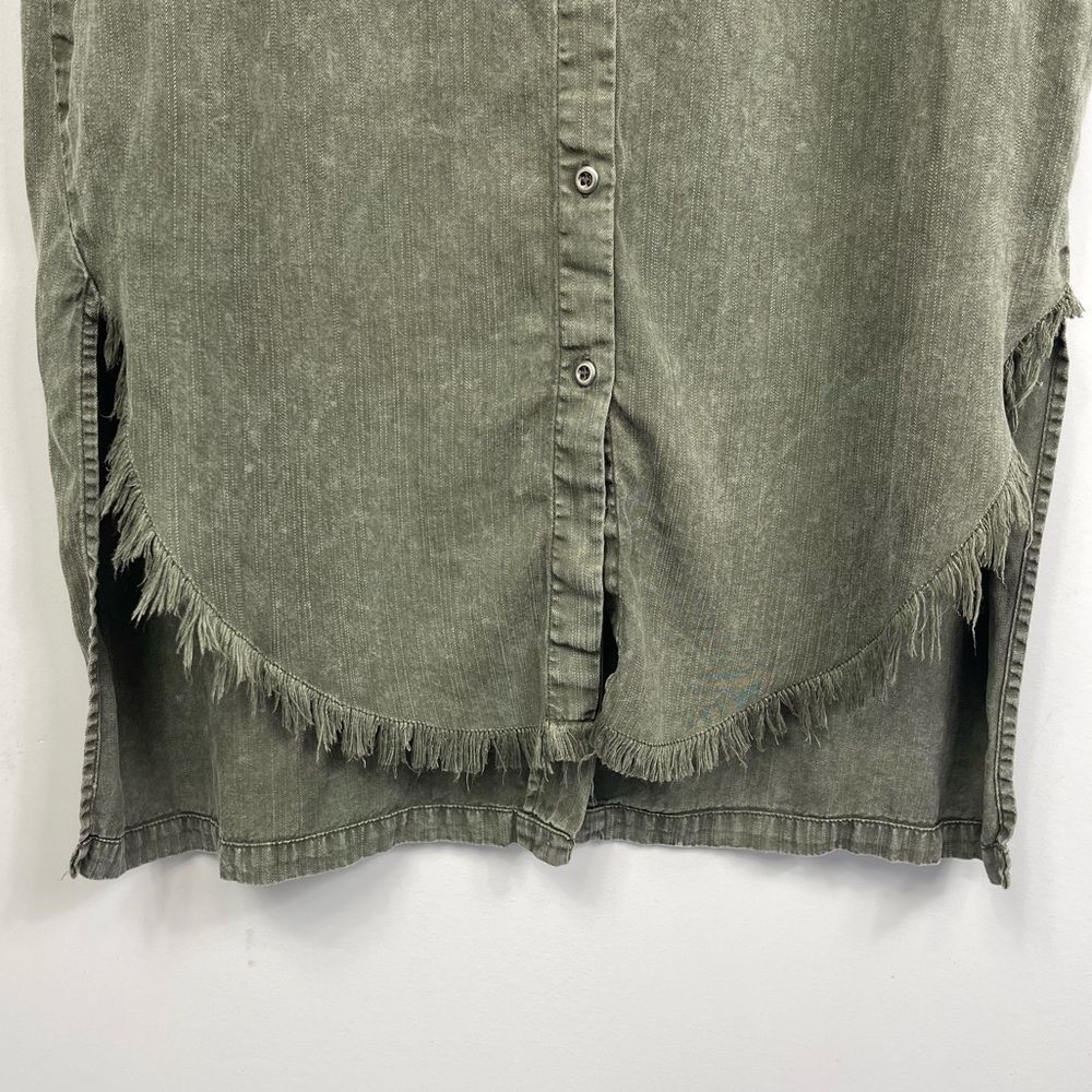 Billy T Leeway Faded Chambray Shirt Dress XS Army Olive Green Utility Boho MIDI - Picture 7 of 16
